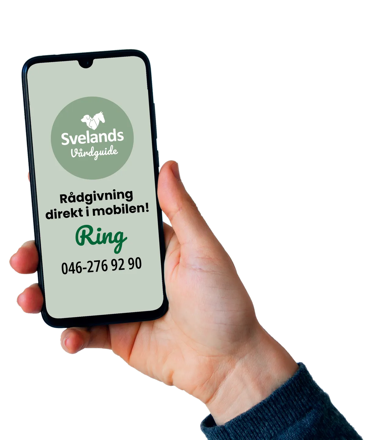 Sveland rådgivning direkt i mobilen – telefonnummer visas på skärm